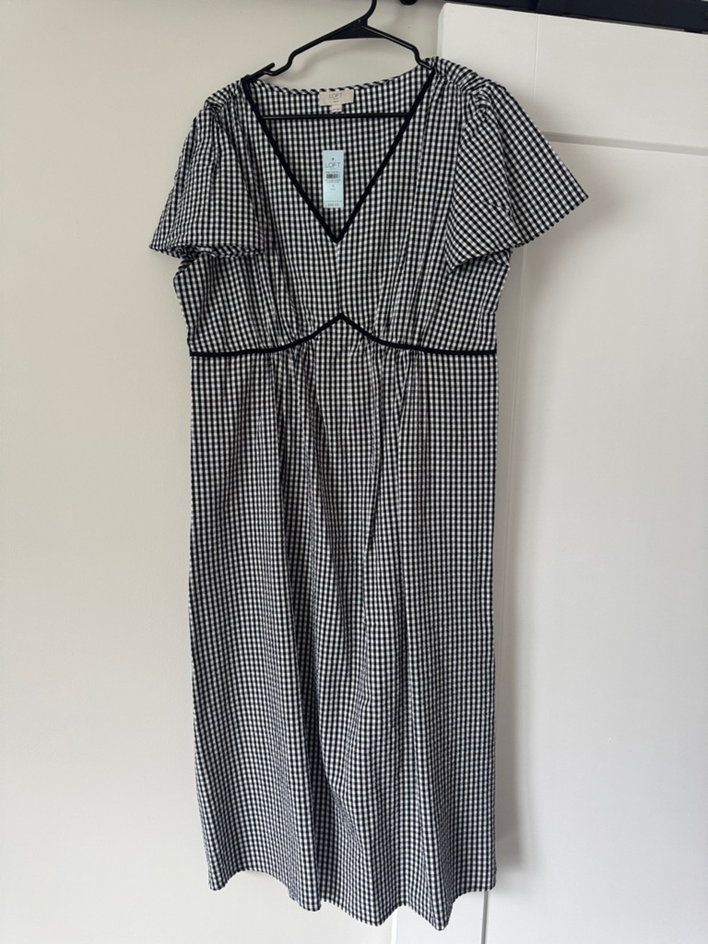 LOFT Black and White Gingham Midi Dress